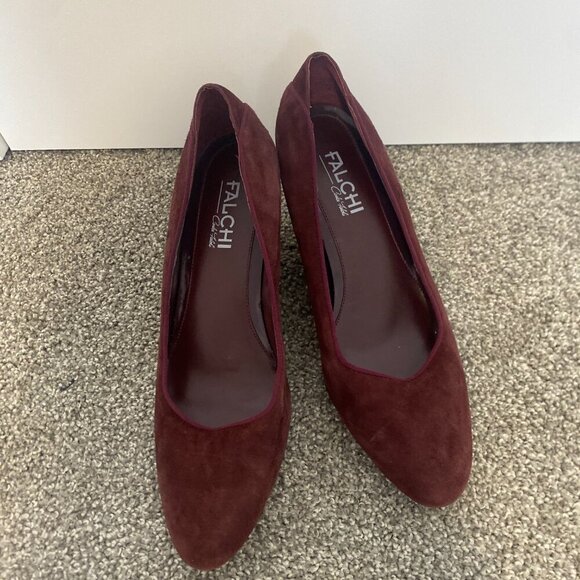 Carlos Falchi Red Leather Suede Wedge Heels Size 9 - Picture 3 of 8